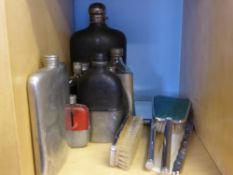 Collection of pewter and other items incl. three hammered tankards having ship badges " SS