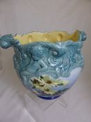 Faince Jardiniere impressed mark Burmantofts England 1878 to base, the jardiniere decorated with