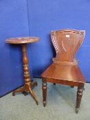 Walnut Veneer Side Table with circular top on turned column and tripod base (af) together with a