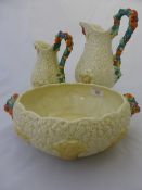 Collection of Clarice Cliff `Celtic Harvest` including two pitchers, two fruit bowls, biscuit barrel