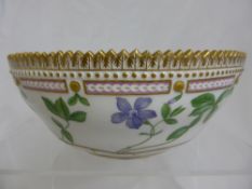 Royal Copenhagen floribunda fruit bowl bearing Latin name Winca Minora L, numbered 20/3555 2,
