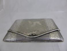 Silver Metal Lady`s Compact envelope shaped, the compact engine turned centre band with cloud
