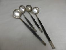 Robert Natir Miniature ladle together with three silver plated Georgian style miniature ladles on