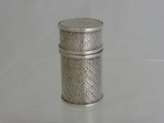 Silver Canister, possibly Chinese metal and being of basket weave design, 6. 5 cms h, approx 54 gms.