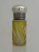 Webb`s cylindrical silver topped perfume bottle ( 1891 ) in yellow and white cameo glass, approx.