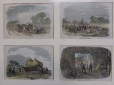 Three framed lithographs comprising an H Alken hunting scene published 1826 approx. 20 x 27 cms.