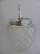 Solid Silver Cut glass Biscuit Barrel, London hallmark, dated 1910/11 to lid and handle.