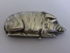 A solid silver Victorian vesta in the form of a wild boar London hallmarked, mm Thomas Johnson II
