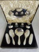 Harrods of London Solid Silver Presentation Lady`s Dressing Table Set. The ten piece Art Deco set