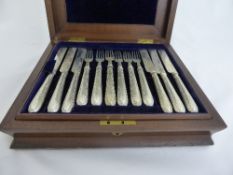 Solid Silver Fruit Knife and Fork Set, for eighteen place settings in original box, makers mark