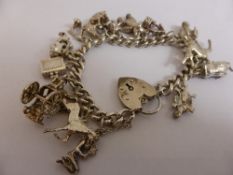 Solid Silver Charm Bracelet fourteen delightful charms including book, owl, carriage, well, women in