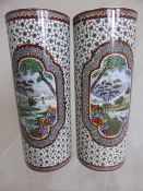 Pair of Pillar Vases `Societe Ceramique`, Maastricht, Holland TOKIO depicting tranquil Oriental