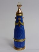 A Guilloche gold and blue enamel Russian perfume bottle , the bottle having rose gold laurel band to