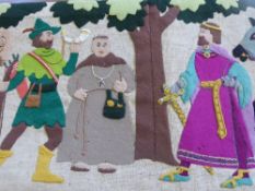 Felt Tapestry depicting Robin Hood, Friar Tuck, King Richard, Maid Marion.