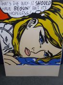 (after) Roy Lichtenstein 1923 - 1997 Pop Art image of a young woman entitled `Tears`, coloured