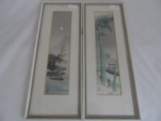 Two woodcut prints - Gesso Yoshinoto 20th century depicting oriental country scenes, framed and