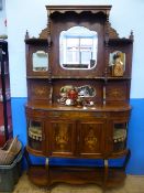 Victorian Display Cabinet with canopied top on base with two glass fronted corner cupboards lined