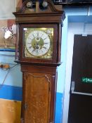 Mahogany and Oak Cased 8 Day Long Case Clock, by Coates, inlaid scallop shaped door, columned
