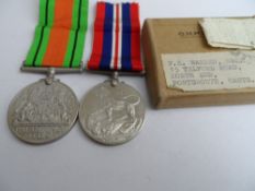 Second World War boxed RAF War and Defence Medals with award flimsy not slip to F E Warren (