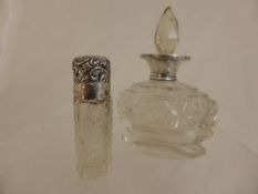 Cut glass Perfume Bottle, with original stopper together with an Art Nouveau cut glass perfume