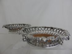 Intricately carved Silver Plated Bottle Coasters, pierced galleried sides with vine and grapes by