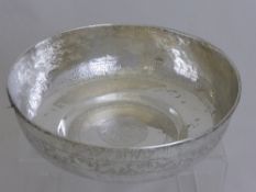 Silver Metal Middle Eastern Bowl - hammered finish with Islamic engraving, signature to central