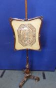 Rosewood William IV Pole Screen, the pole screen with a silk embroidered rectangular rosewood banner