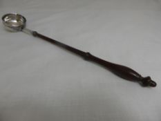 Solid Silver Spirit Ladle, rosewood stem, Newcastle hallmarked dated circa 1740.