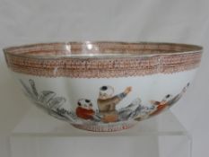 Porcelain Chinese Segmented Bowl depicting playful young monks, marks to base with signature to