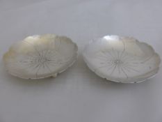 Solid Silver Bon Bon dishes, Sheffield hallmarked in the form of Lotus leaf, Goldsmiths &
