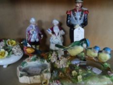 Collection of misc. porcelain figures incl. two 18th century figures, Beswick pheasant trinket dish,