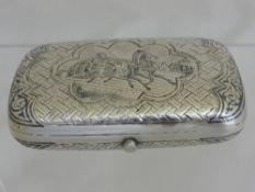 A solid silver Russian Niello Ware enamel cigarette case having a central cartouche depicting a