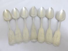 Six solid silver American coin spoons, maker`s mark John-M-Bonnet together with a single teaspoon,