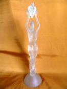 Lalique Style Figure of a Feminine Form, the figure holding grapes above her head.