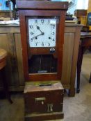 Vintage Blick time clock being wooden cased, approx. 39 x 30 x 100 cms.