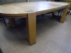 Large oval oak dining table, being hand crafted, approx. 270 x 129 x 76.5 cms. the legs being 15