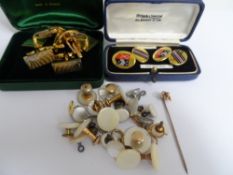 Gentleman`s cufflinks and dress studs including `Old Paulines`, St Pauls London cufflinks by H M