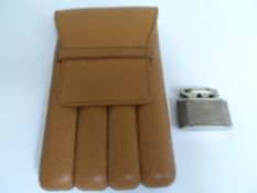 Gentleman’s Orlik leather cigar case together with a sterling silver Elisorn Auto tank lighter  (