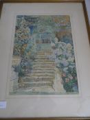 Early 20th century watercolour depicting flowers and steps, monogrammed after Beatrice Parsons,