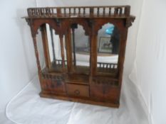 Antique oak shelf being wall hanging, mirrored and galleried, approx. 67 x 16 x 68 cms.