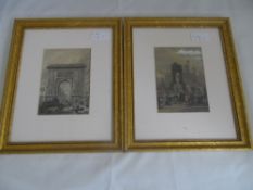 Two 19th Century hand coloured French prints depicting a market place and a vibrant street scene
