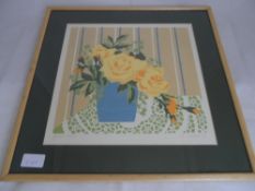 A mixed media still life, Jo Liddell entitled  ` Yellow Roses ` approx. 31 x 29 cms.