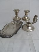 Miscellaneous silver including a pair of miniature Birmingham hallmarked travelling candlesticks,