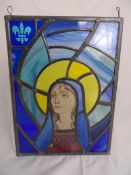 Stained glass panel depicting Joan of Arc, approx. 28 x 37 cms.