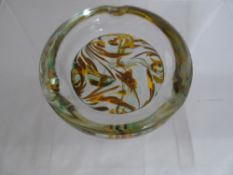 Liskeard glass ashtray having yellow and brown inclusions, approx. 12 cms.