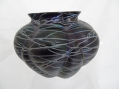 A Loetz Style Glass Bowl being blue threaded amethyst in colour, probably The Kralik Glassworks,