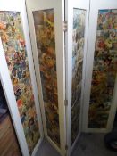 Four fold nursery screen, each section being decorated with a montage.