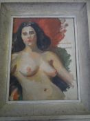 Circa 1950`s oil painting of a semi naked woman, provenance New York, approx. 19 x 24 cms.