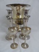 Miscellaneous Silver plate including Champagne Cooler M.F.G Corp, lidded sauce boat, Indian