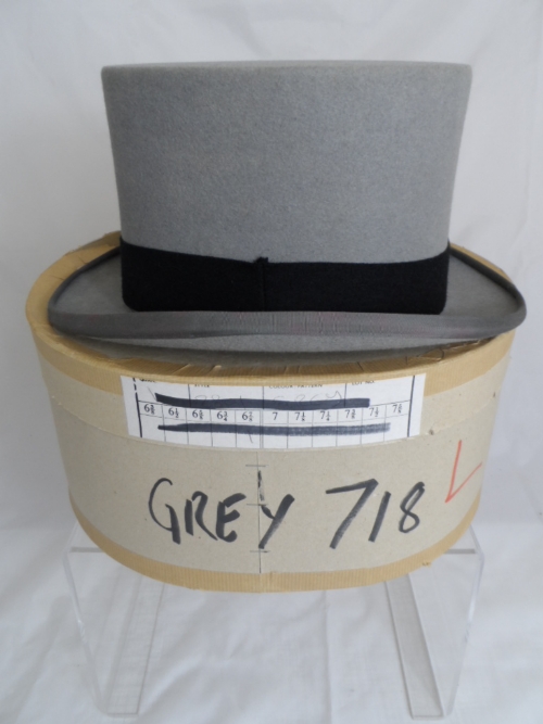 Grey Moss Brothers Top Hat in original hat box size 7 1/8